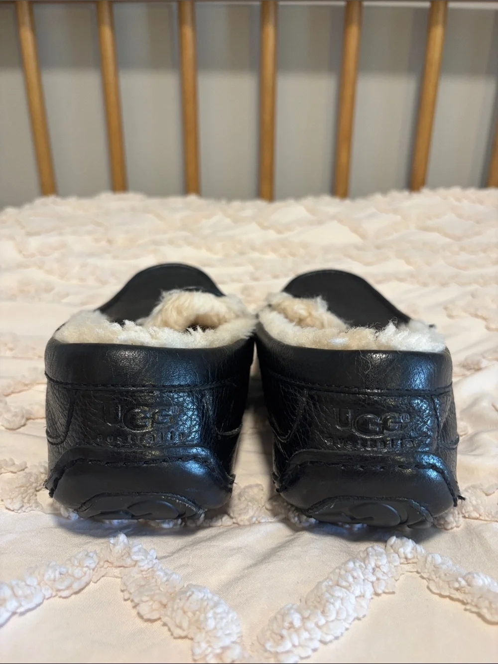 UGG Men’s Black Leather Shearling-Lined Slip-On Loafers